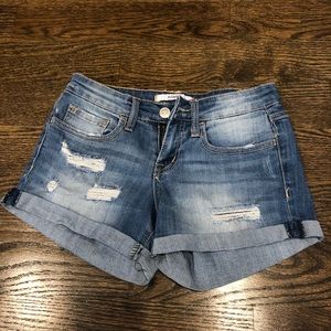 Klique B. Denim cuffed distressed shorts